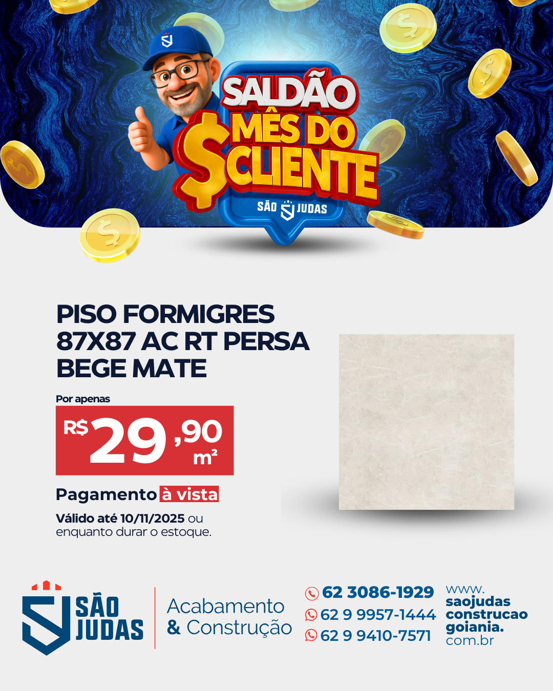Piso FORMIGRES 87X87 AC RT PERSA BEGE MATE