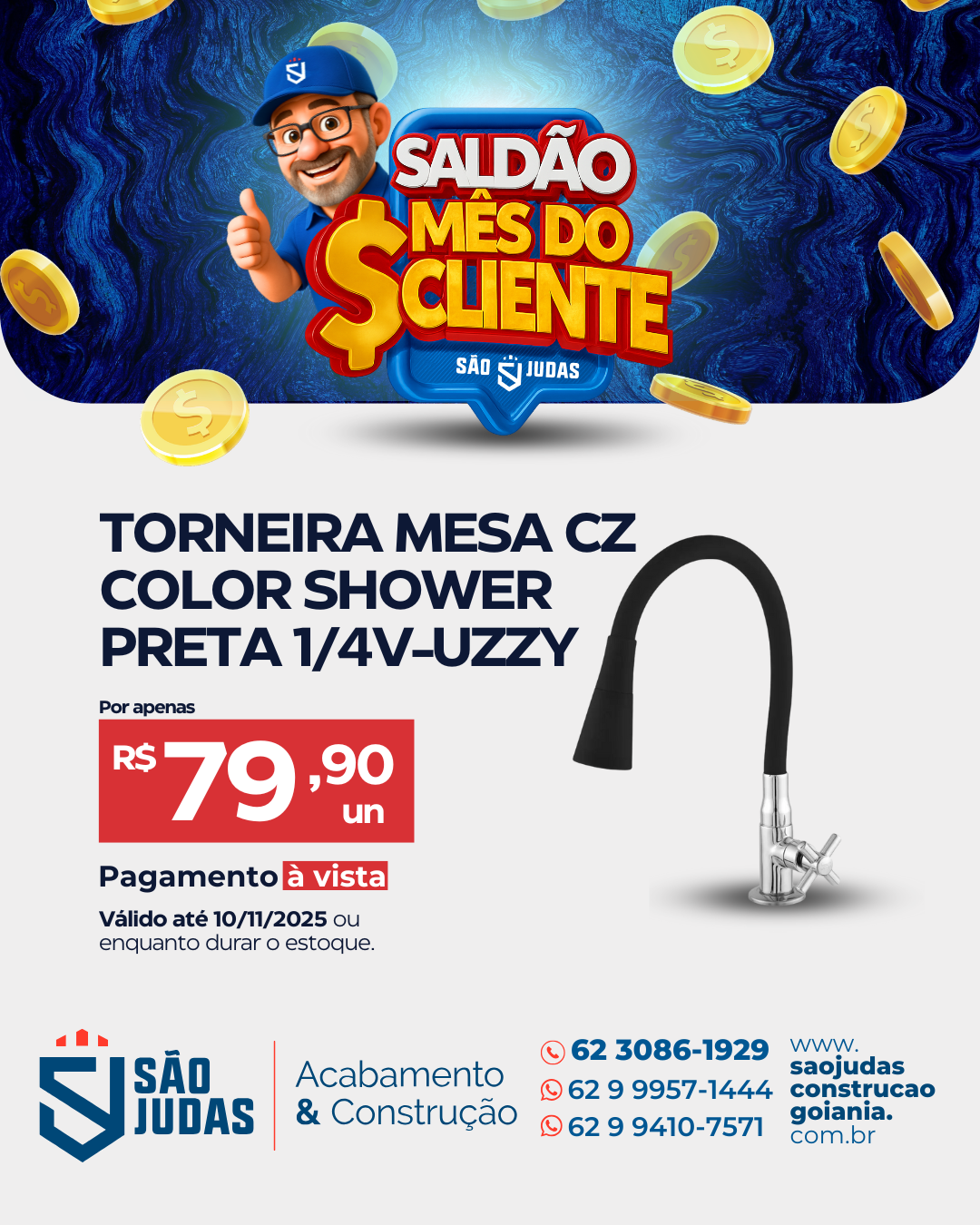 Torneira Mesa CZ Color Shower Preta 1/4V-UZZY