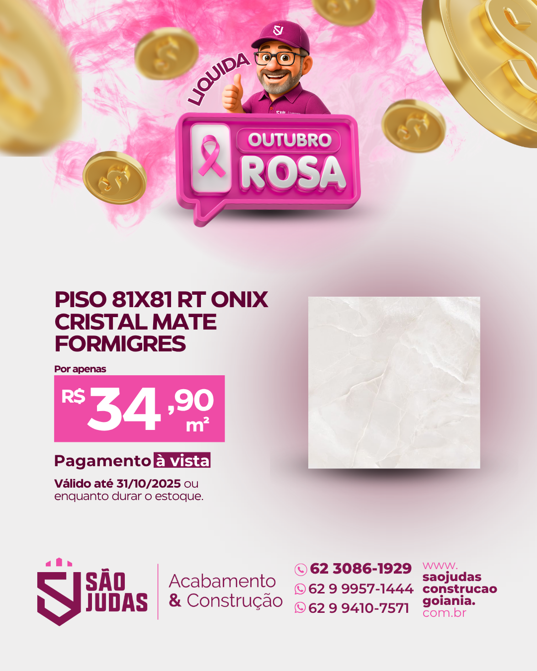 Piso 81x81 RT ONIX CRISTAL MATE FORMIGRES