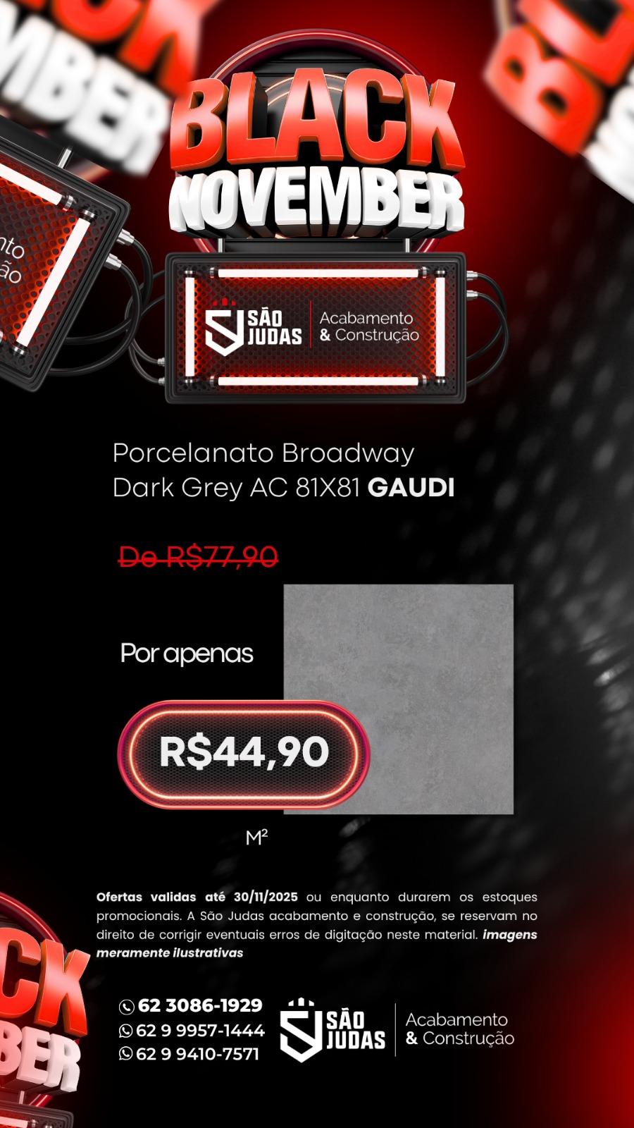 Porcelanato Broadway Dark Grey AC 81X81 GAUDI