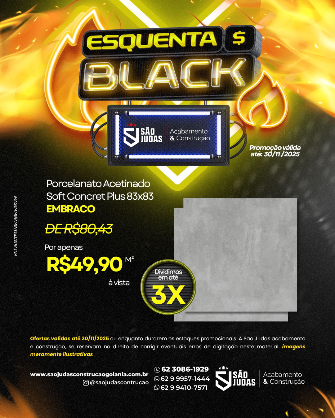 Porcelanato Acetinado Soft Concret Plus 83x83 EMBRACO