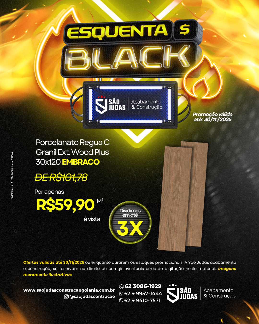 Porcelanato Regua C Granil Ext. Wood Plus 30x120 EMBRACO