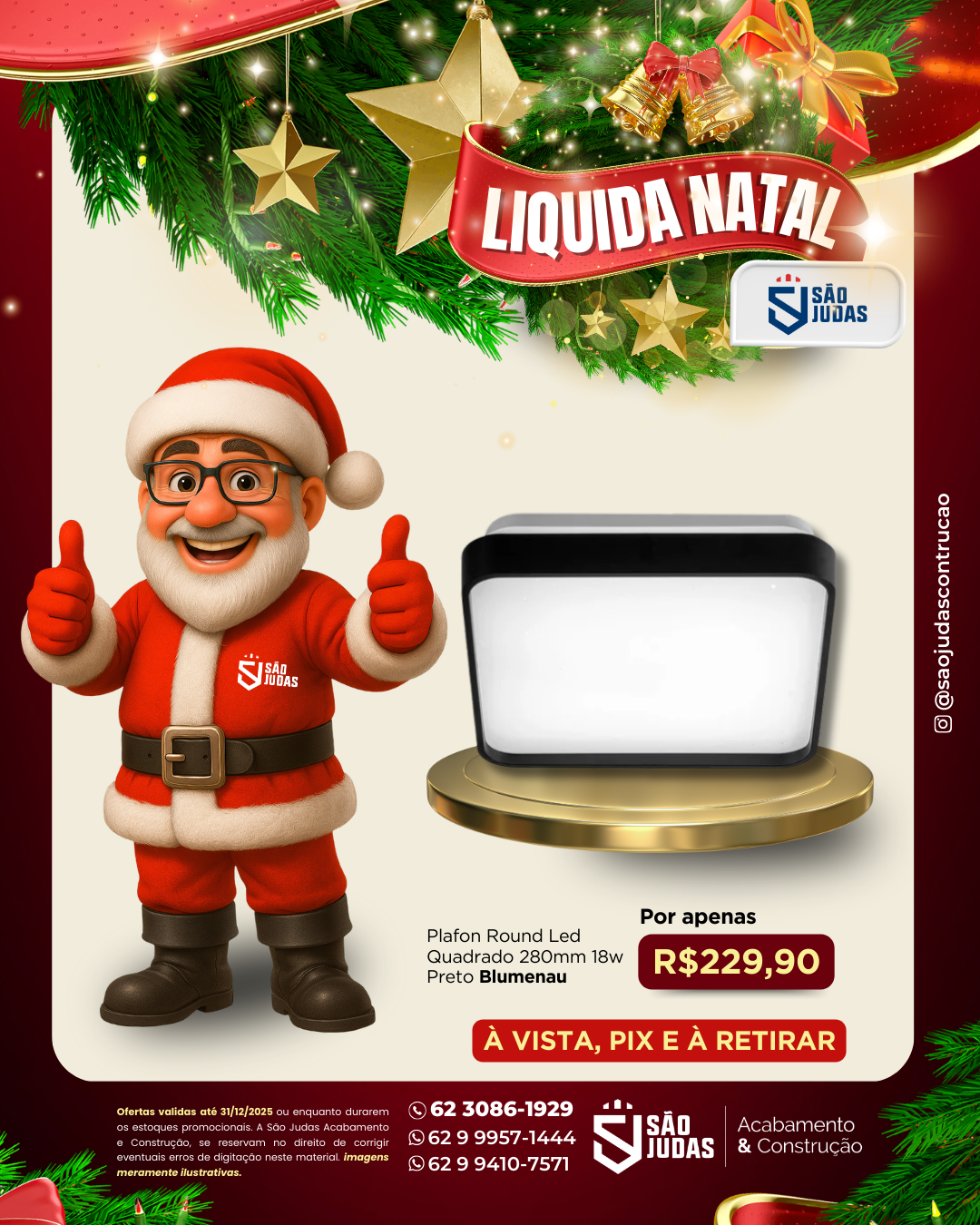 Plafon Round Led Quadrado 280mm 18w Preto Blumenau