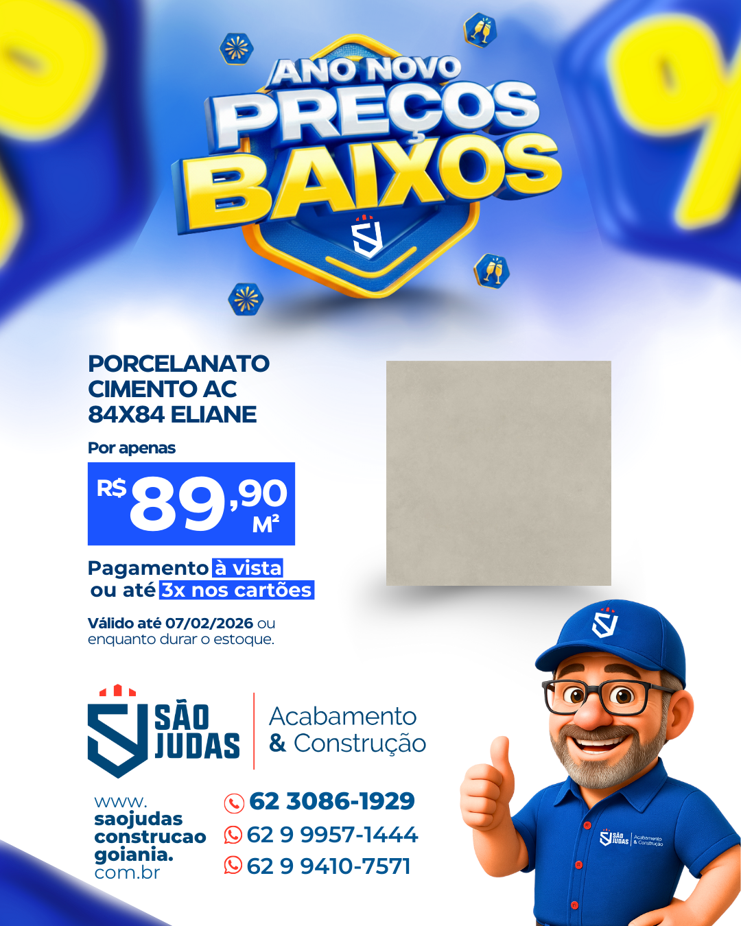 PORCELANATO CIMENTO AC 84X84 ELIANE