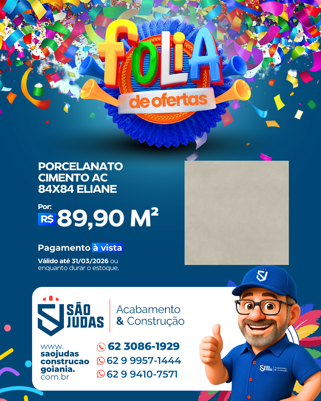 PORCELANATO CIMENTO AC 84X84 ELIANE