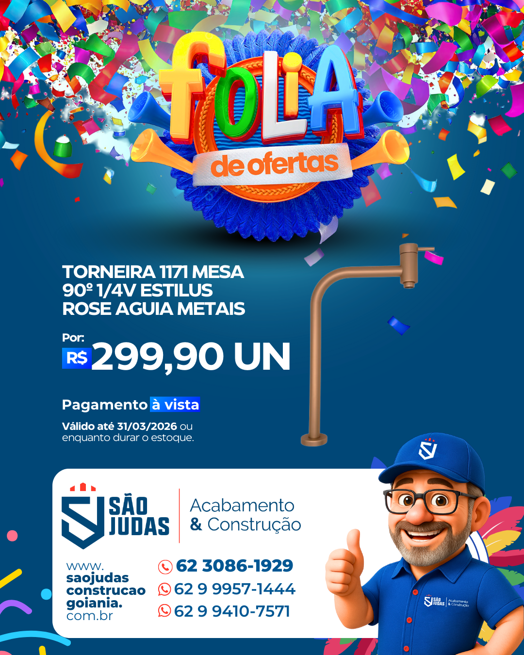 Torneira 1171 Mesa 90º 1/4V Estilus Rose Aguia metais