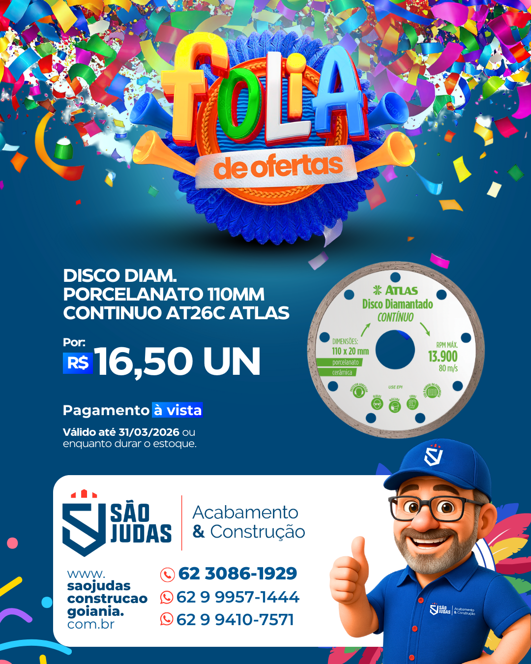 DISCO DIAM. PORCELANATO 110MM CONTINUO AT26C ATLAS