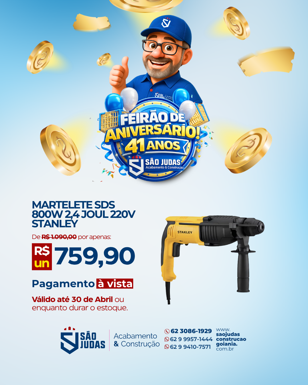 Martelete SDS 800W 2,4 Joul 220V stanley