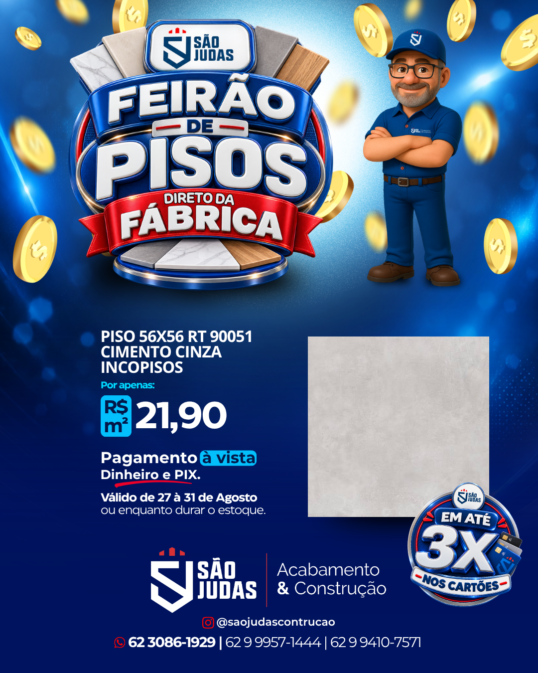 Piso 56x56 RT 90051 Cimento Cinza INCOPISOS