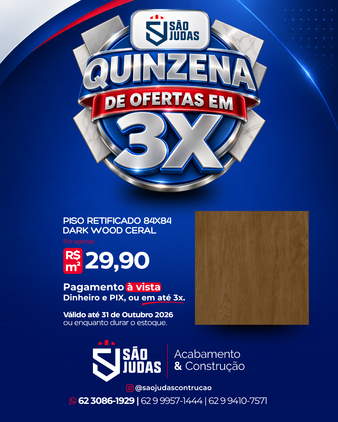 Piso retificado 84x84 Dark Wood CERAL