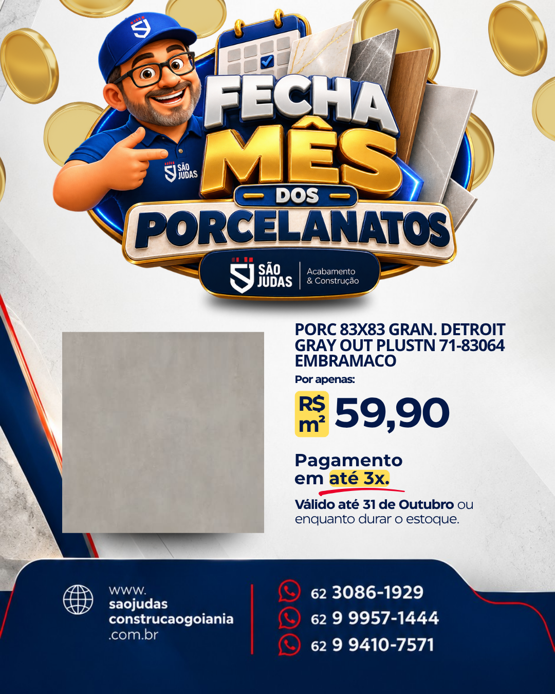 PORC 83X83 GRAN. DETROIT GRAY OUT PLUSTN 71-83064 embramaco