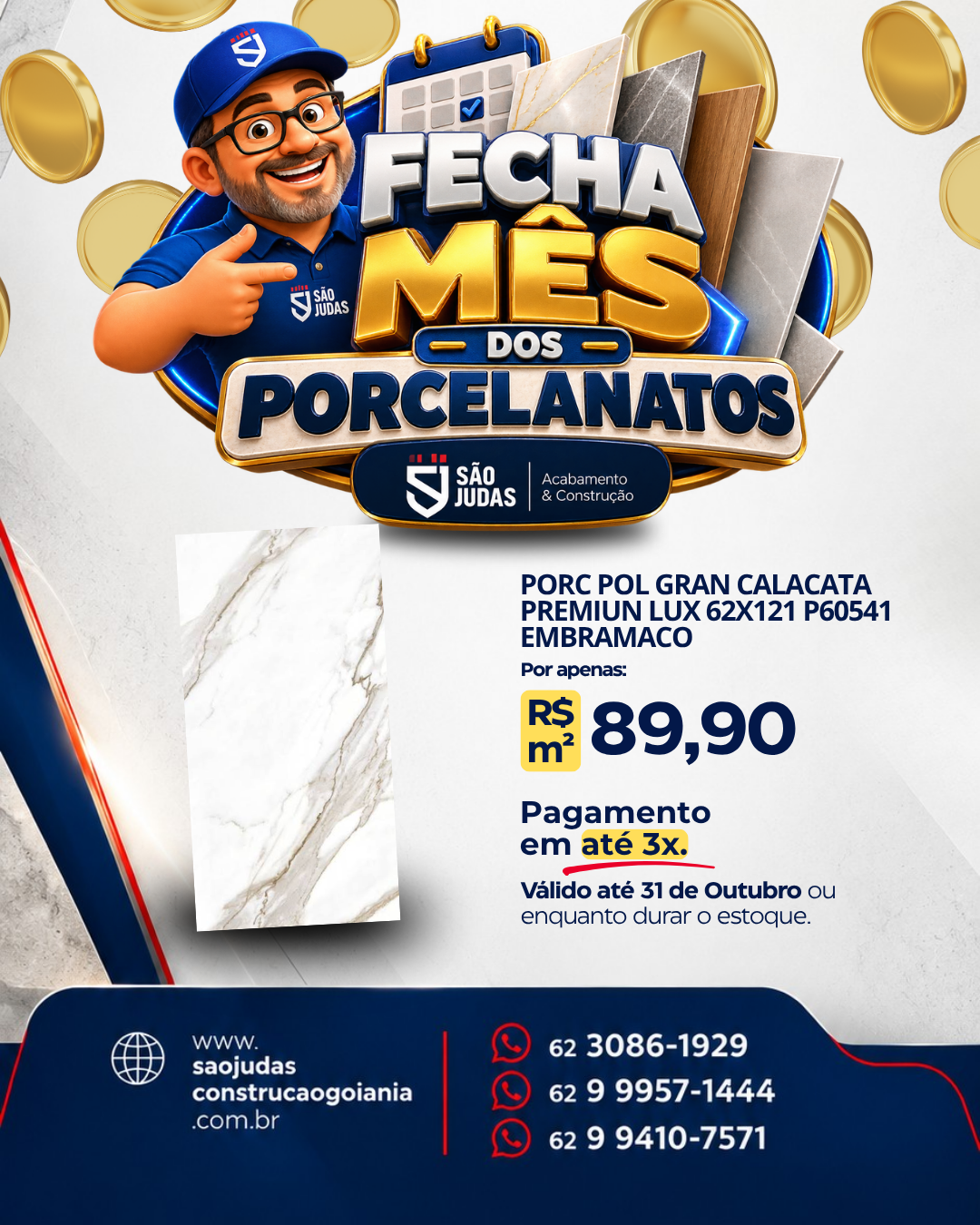 PORC POL GRAN CALACATA PREMIUN LUX 62X121 P60541 embramaco