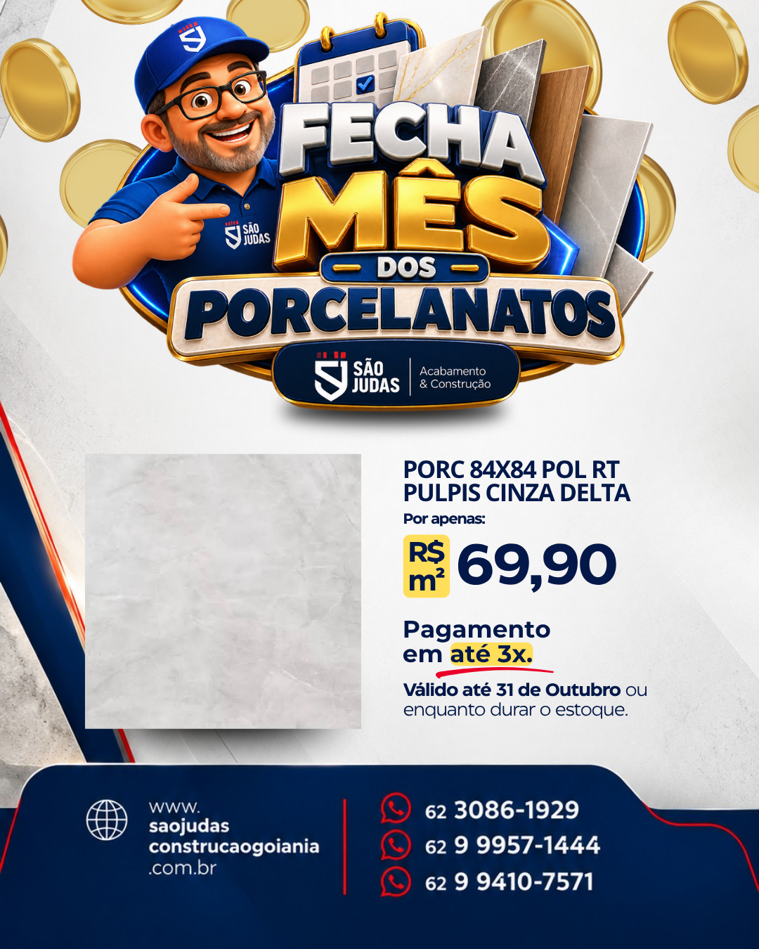 PORC 84x84 ACET RT ESM PULPIS CINZA T033 DELTA