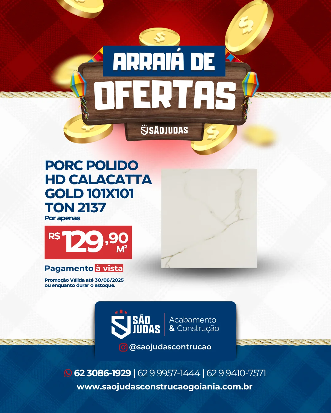 PORCELANATO POLIDO HD CALACATTA GOLD 101X101 TON 2137