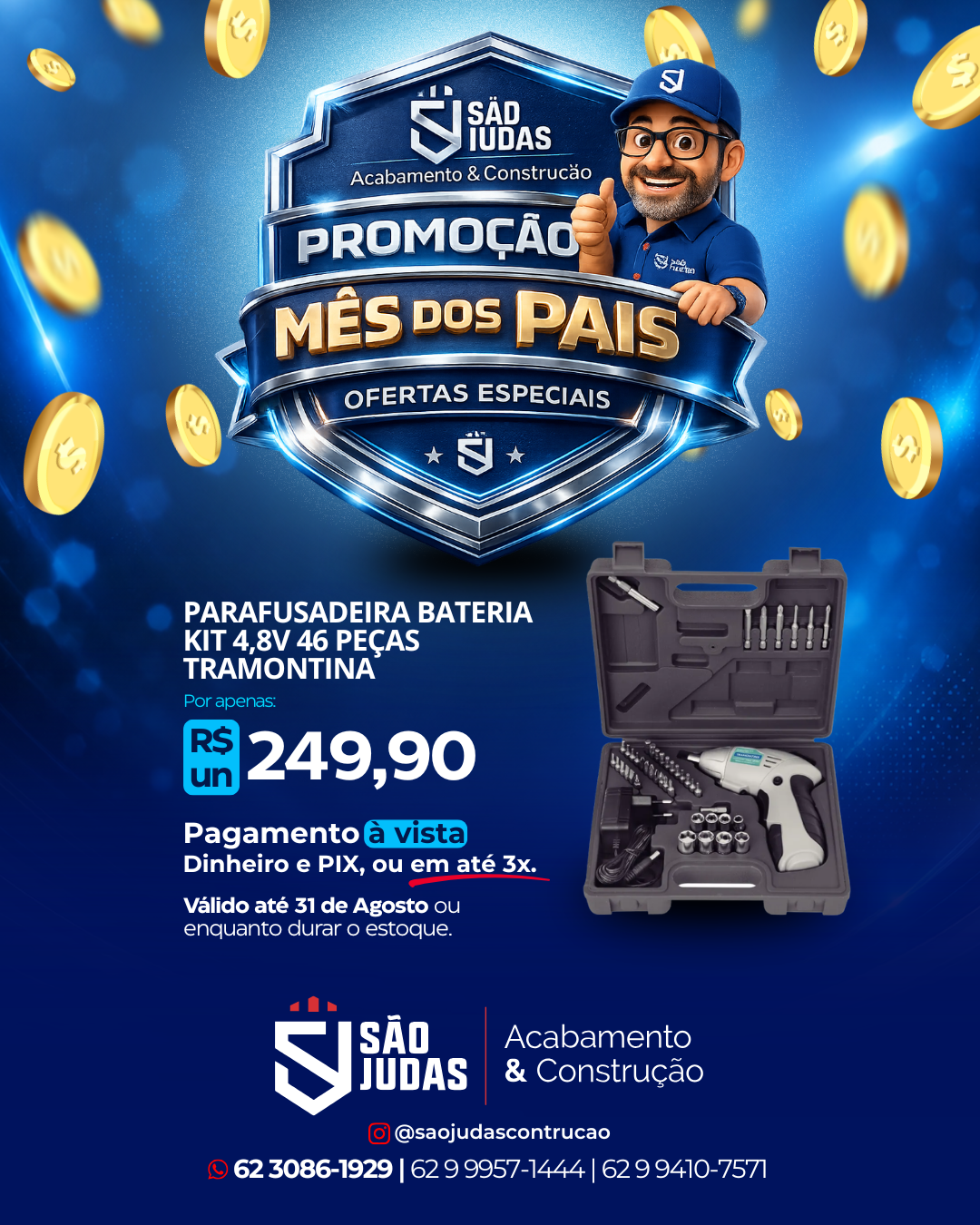 Parafusadeira Bateria Kit 4,8V 46 Peças tramontina